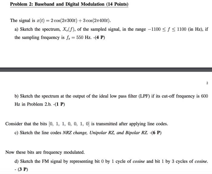 Solved Problem 2: Baseband and Digital Modulation (14 | Chegg.com