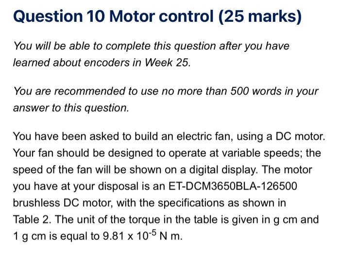 Solved Question 10 Motor control (25 marks) You will be able