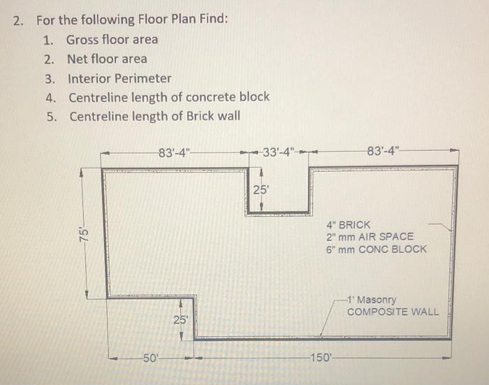 Solved 2. For the following Floor Plan Find 1. Gross floor