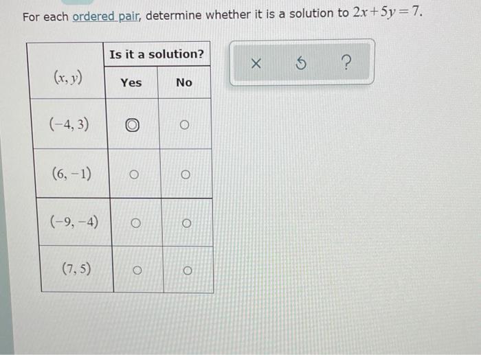 Solved For each ordered pair, determine whether it is a | Chegg.com
