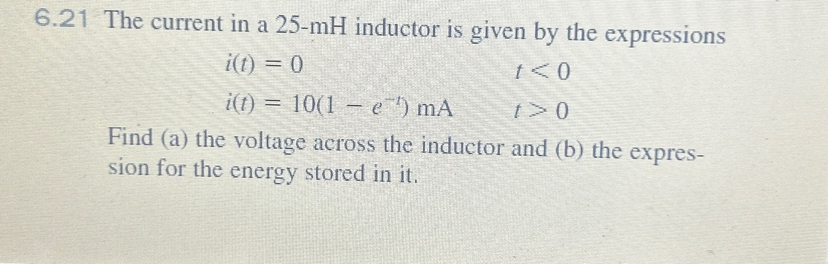 6.21 ﻿The current in a 25-mH ﻿inductor is given by | Chegg.com