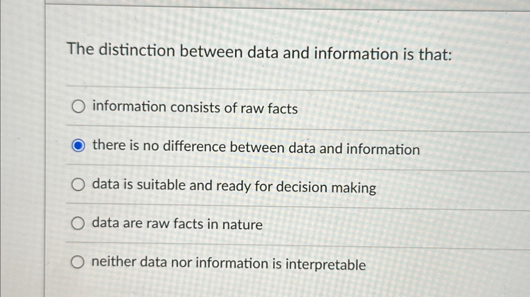 Solved The distinction between data and information is | Chegg.com image.