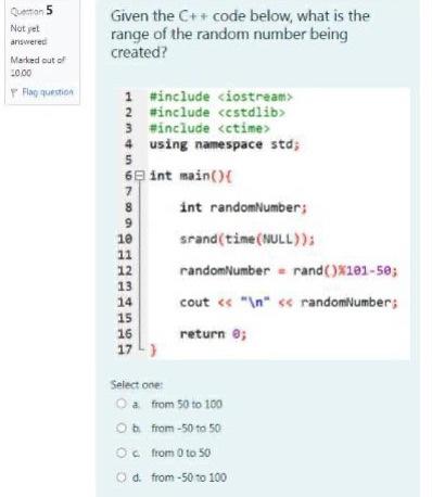 Solved Given the C++ code below, what is the range of the | Chegg.com