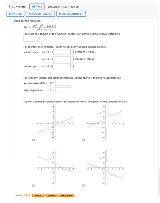 Solved 12. (-/7 Points] DETAILS LARCALC11 1.5.JIT.006.MI. MY | Chegg.com