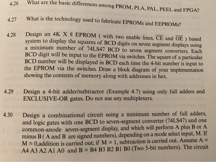 Solved What are the basic differences among PROM. PLA. PAL.