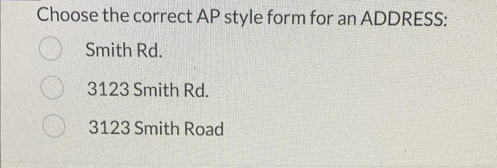 Solved Choose The Correct AP Style Form For An ADDRESS Smith Chegg Com   Image