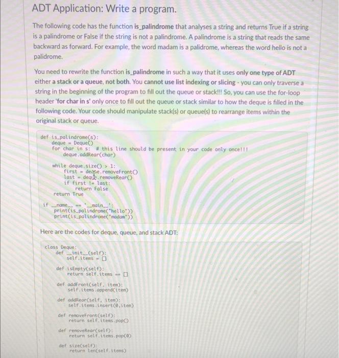 Solved ADT Application: Write a program. The following code | Chegg.com