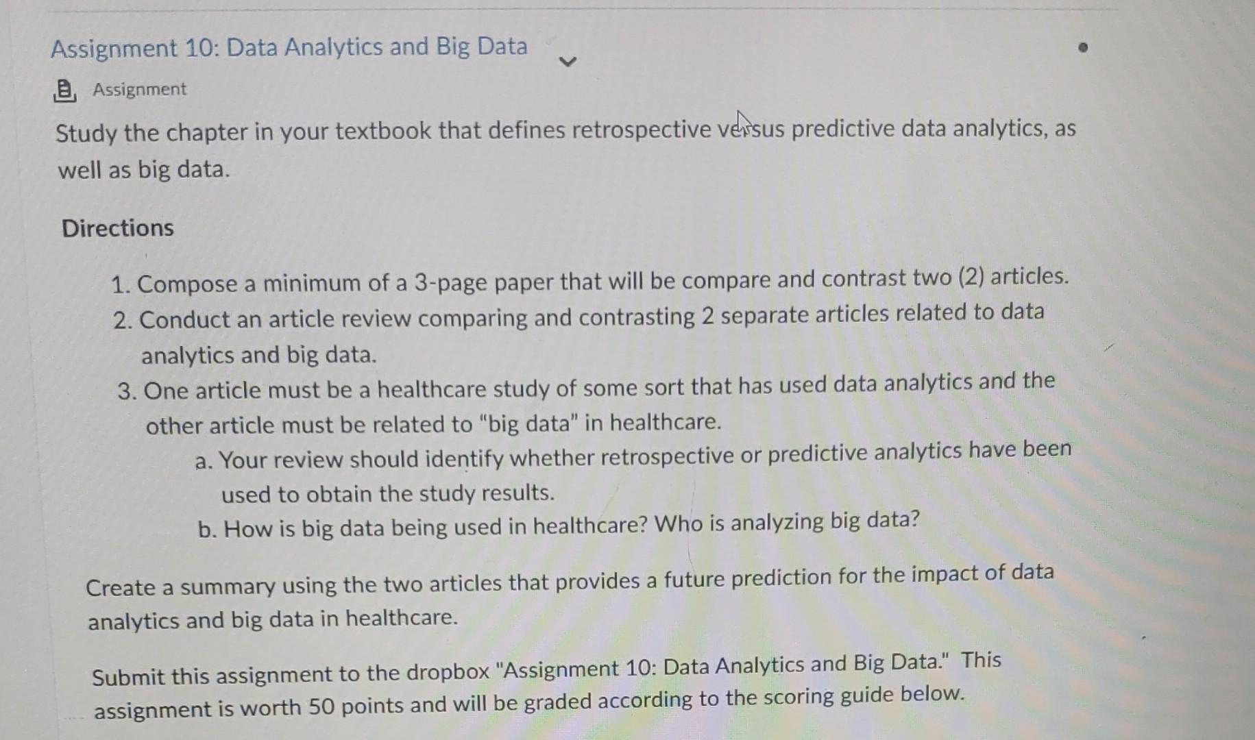 big data analytics assignment