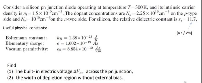 Solved Consider a silicon pn junction diode operating at | Chegg.com