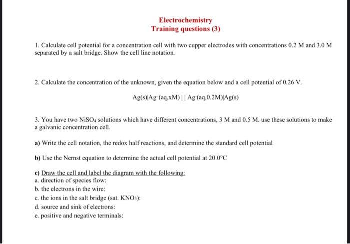 Solved 1. Calculate cell potential for a concentration cell | Chegg.com