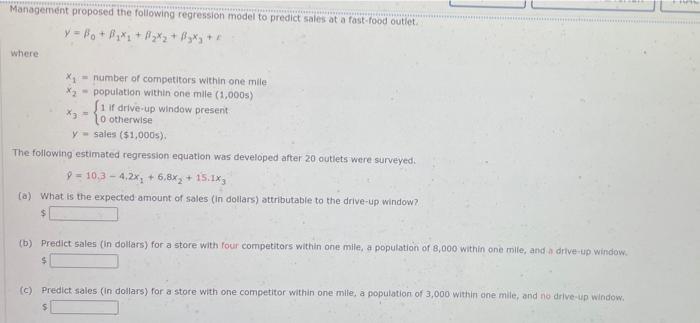 Solved Estimated Regression Equation For A Model Involving