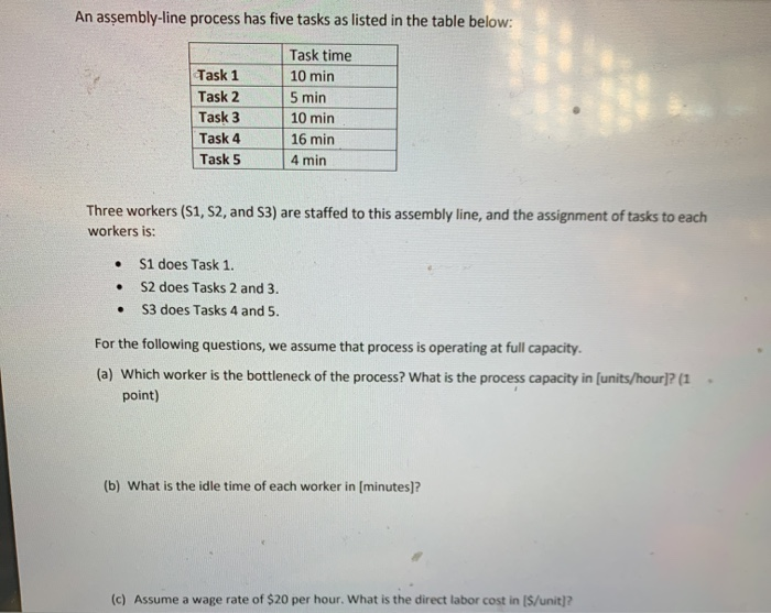 Solved An asşembly-line process has five tasks as listed in | Chegg.com