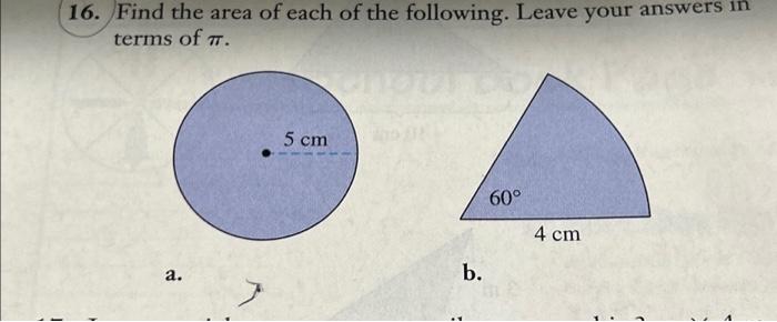 Solved 16. Find the area of each of the following. Leave | Chegg.com