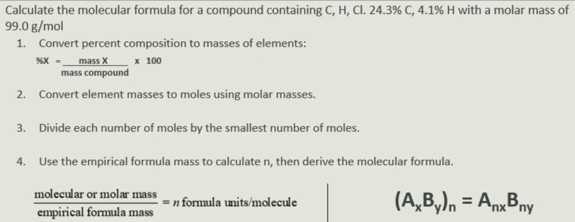 Solved Calculate the molecular formula for a compound | Chegg.com