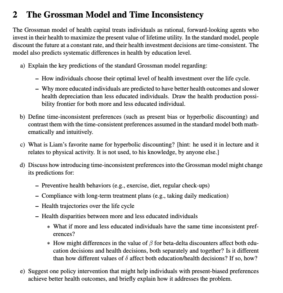 2 ﻿The Grossman Model and Time InconsistencyThe | Chegg.com