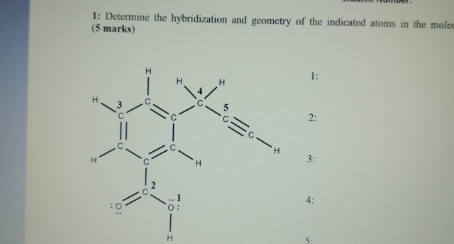 Solved 1: Determine the hybridization and geometry of the | Chegg.com