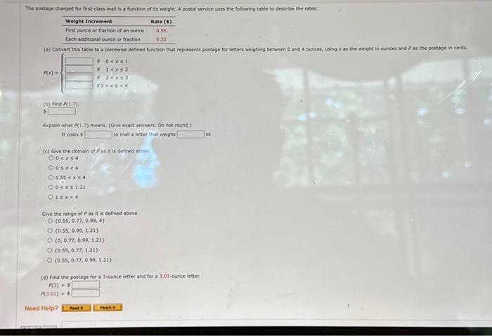 The postage charged for first-class mail is a | Chegg.com
