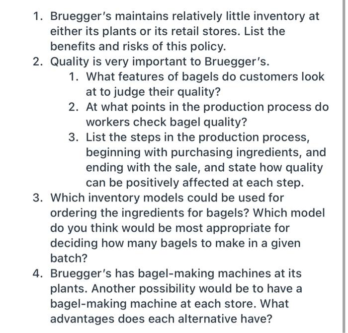 Solved Bruegger's Bagel Bakery Bruegger's Bagel Bakery makes