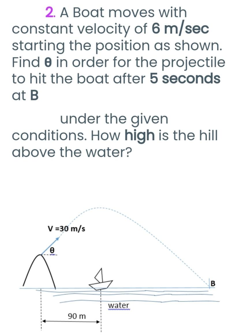 Solved 2. A Boat moves with constant velocity of 6 m/sec