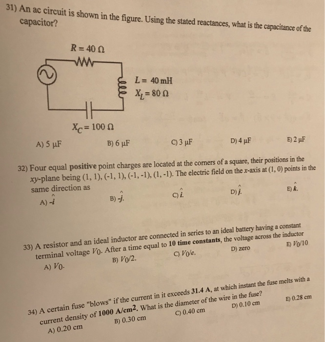 Solved 31 An Ac Circuit Is Shown In The Figure Using The Chegg Com