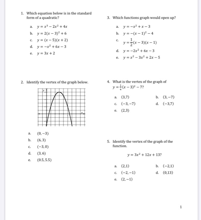 Solved 1 Which Equation Below Is In The Standard Form Of A Chegg Com