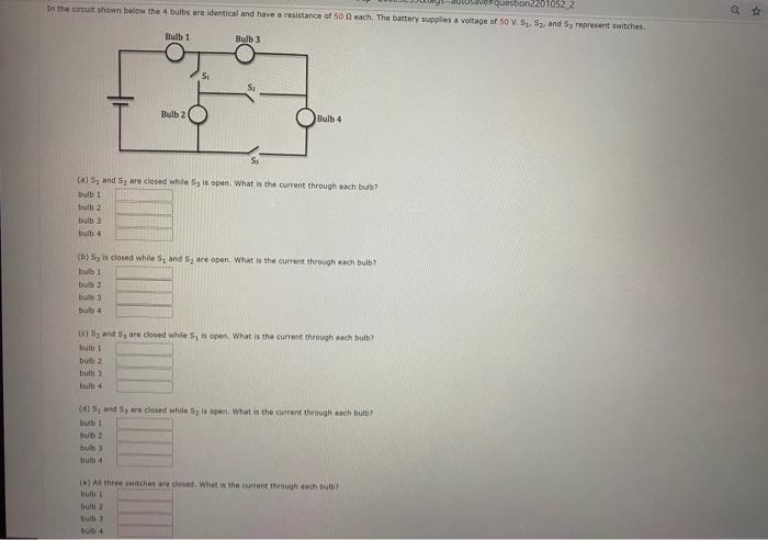 Solved on22010522 in the circut shown below the 4 bulbs are | Chegg.com