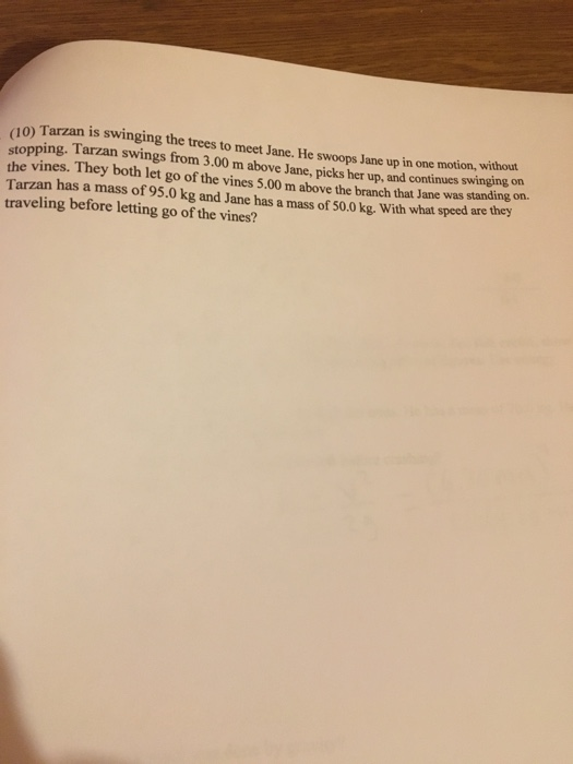 Solved 10) Tarzan is swinging the trees to meet Jane. He