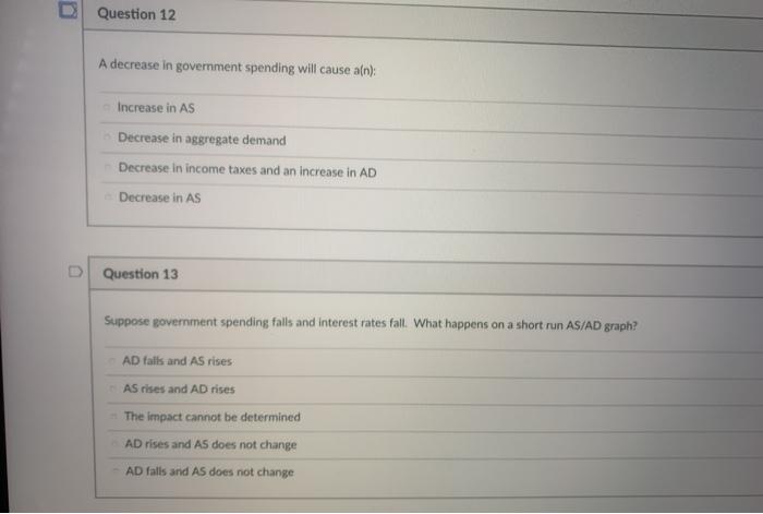 Solved Question 12 A decrease in government spending will | Chegg.com