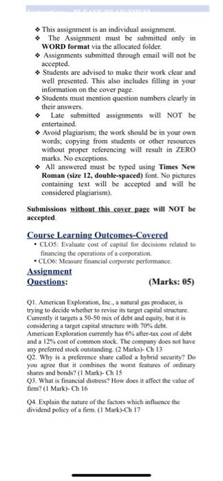 ܀ This assignment is an individual assignment The | Chegg.com