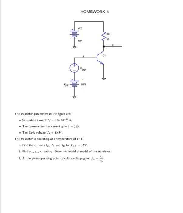 Solved HOMEWORK 4 The transistor parameters in the figure | Chegg.com