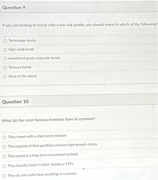 Solved If you are looking to invest with a low-risk profile, | Chegg.com