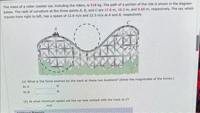 Solved The mass of a roller coaster car, including the | Chegg.com