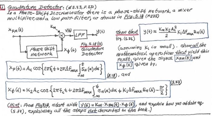 Solved 2 I Quadrature Detector: ($5.4.3, P.231) In a | Chegg.com