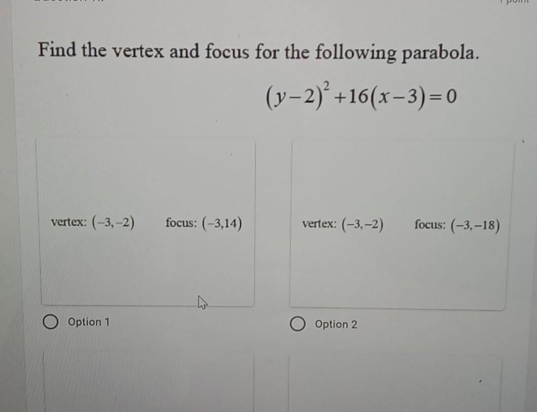 Solved Find The Vertex And Focus For The Following Parabola Chegg Com