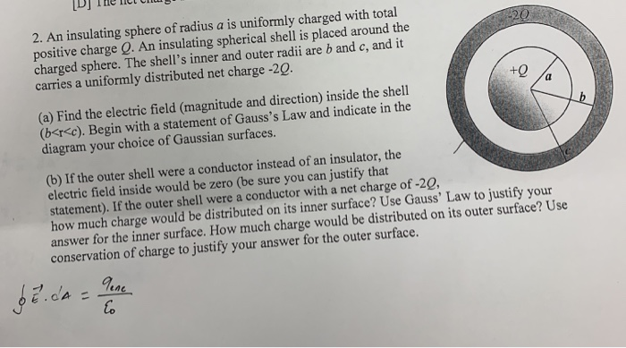 Solved 2. An insulating sphere of radius a is uniformly | Chegg.com