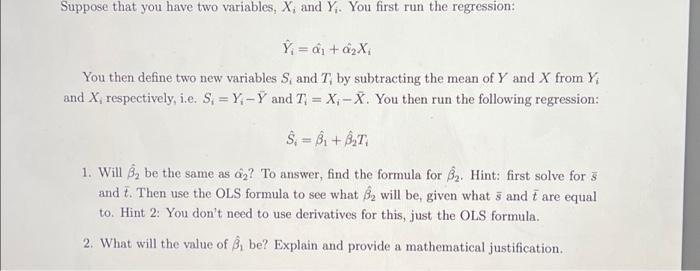 Solved Suppose that you have two variables, X, and Y₁. You | Chegg.com