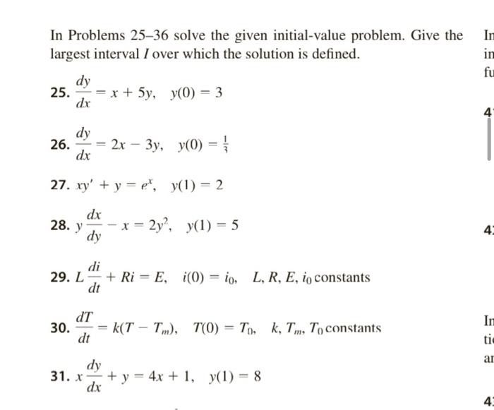 Solved In Problems 25 36 Solve The Given Initial Value Chegg Com