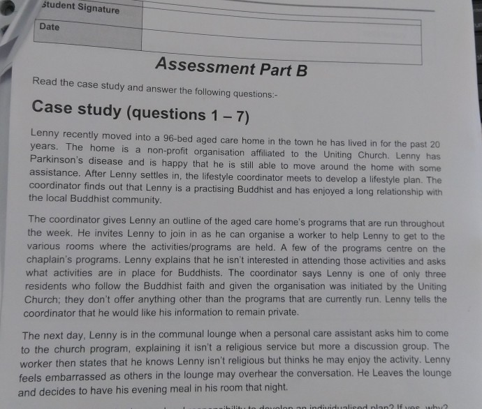 Solved Student Signature Date Assessment Part B Read The Chegg