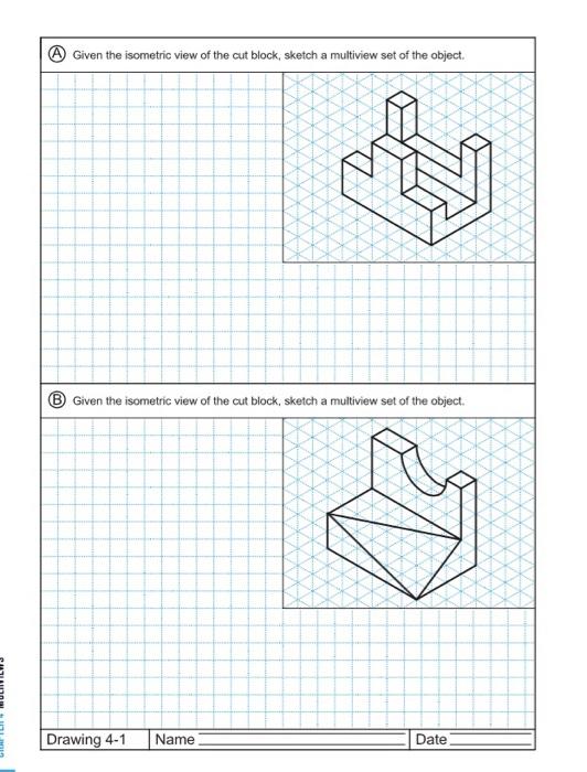 Solved Given the isometric view of the cut block, sketch a | Chegg.com