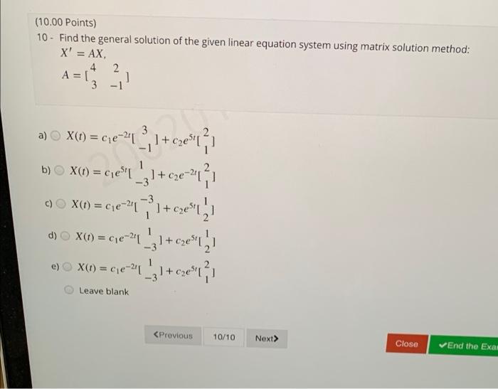 Solved (10.00 points) 10 - Find the general solution of the | Chegg.com