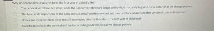 Solved Why do secondary curvatures form the first year of a | Chegg.com