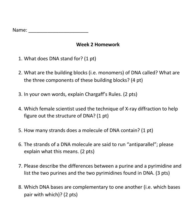 Solved 1. What does DNA stand for? (1 pt) 2. What are the