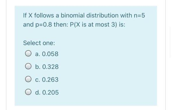 Solved If X follows a binomial distribution with n=5 and | Chegg.com