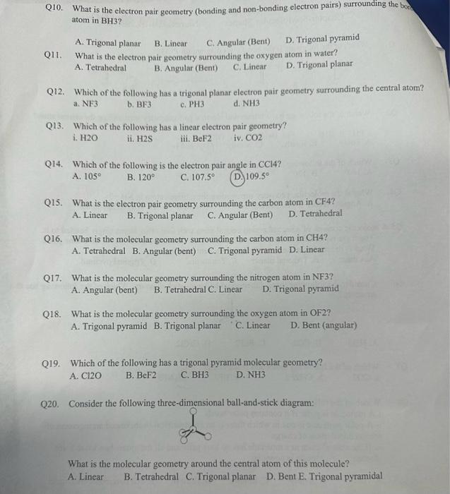 Solved What is the electron-pair geometry around the central | Chegg.com