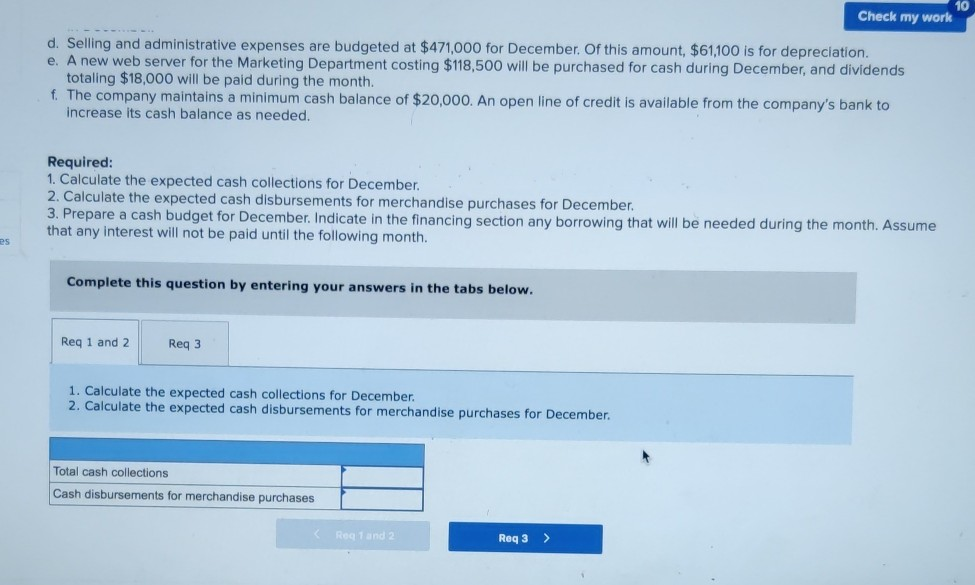 Solved You have been asked to prepare a December cash budget | Chegg.com