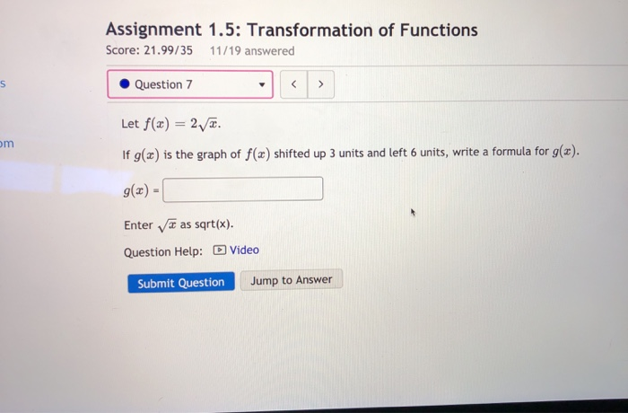 Solved Assignment 1.5: Transformation of Functions Score: | Chegg.com