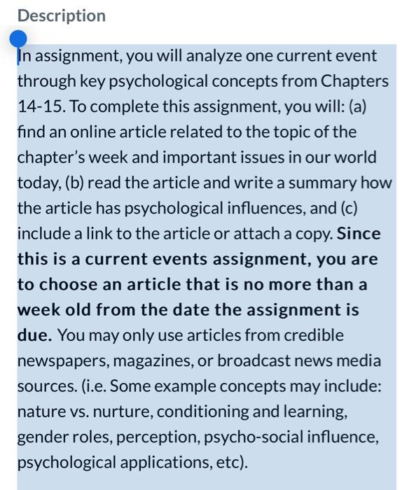 Solved In assignment, you will analyze one current event | Chegg.com