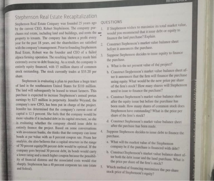 VINILA Stephenson Real Estate Recapitalization
