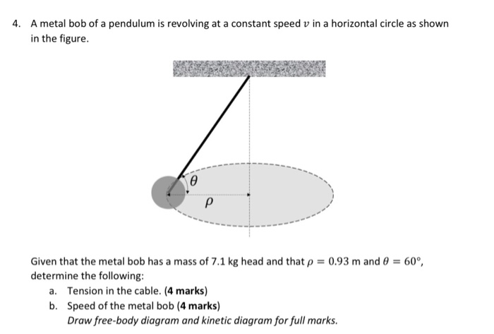 Solved 4. A metal bob of a pendulum is revolving at a | Chegg.com