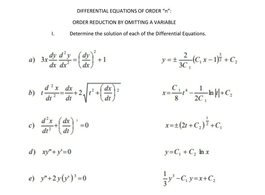 Solved DIFFERENTIAL EQUATIONS OF ORDER "n": ORDER REDUCTION | Chegg.com